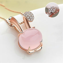 Load image into Gallery viewer, Women High Quality Natural Furong Stone Choker Necklace Pink Crystal Rabbit Pendant Rose Gold Chain Christmas Gift Jewelry
