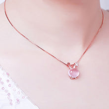 Load image into Gallery viewer, Women High Quality Natural Furong Stone Choker Necklace Pink Crystal Rabbit Pendant Rose Gold Chain Christmas Gift Jewelry
