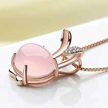 Load image into Gallery viewer, Women High Quality Natural Furong Stone Choker Necklace Pink Crystal Rabbit Pendant Rose Gold Chain Christmas Gift Jewelry

