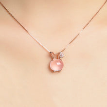 Load image into Gallery viewer, Women High Quality Natural Furong Stone Choker Necklace Pink Crystal Rabbit Pendant Rose Gold Chain Christmas Gift Jewelry
