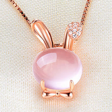 Load image into Gallery viewer, Women High Quality Natural Furong Stone Choker Necklace Pink Crystal Rabbit Pendant Rose Gold Chain Christmas Gift Jewelry

