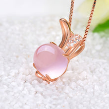 Load image into Gallery viewer, Women High Quality Natural Furong Stone Choker Necklace Pink Crystal Rabbit Pendant Rose Gold Chain Christmas Gift Jewelry
