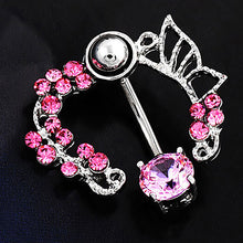Load image into Gallery viewer, Fashion White Pink Crystal Flower Belly Navel Button Ring Medical Steel Surgical Body Piercing Jewelry
