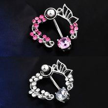 Load image into Gallery viewer, Fashion White Pink Crystal Flower Belly Navel Button Ring Medical Steel Surgical Body Piercing Jewelry
