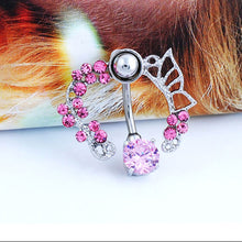 Load image into Gallery viewer, Fashion White Pink Crystal Flower Belly Navel Button Ring Medical Steel Surgical Body Piercing Jewelry
