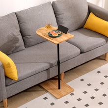 Load image into Gallery viewer, Couch Tray Table Bamboo Height Adjustable Side Table for Sofa C-shaped Oval End Tables with Slots for Bed &amp; Chairs in Living Room &amp; Bedroom (Oval + Rectangle)
