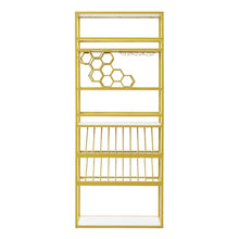 Load image into Gallery viewer, LED Tall Bar Cabinet Wine Rack, Gold Contemporary Standing Honeycomb Wine Rack with Glass Rack
