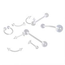 Load image into Gallery viewer, 9 Pcs Body Piercing Jewelry Clear Transparent Tongue Barbell Ring Acrylic Labret Piercing Tragus Nose Ring Eyebrow Ring
