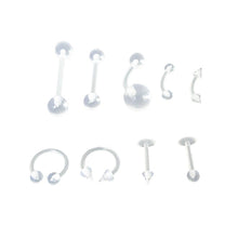 Load image into Gallery viewer, 9 Pcs Body Piercing Jewelry Clear Transparent Tongue Barbell Ring Acrylic Labret Piercing Tragus Nose Ring Eyebrow Ring
