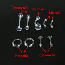 Load image into Gallery viewer, 9 Pcs Body Piercing Jewelry Clear Transparent Tongue Barbell Ring Acrylic Labret Piercing Tragus Nose Ring Eyebrow Ring
