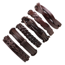 Load image into Gallery viewer, 6 Pcs/Set Men's Women's Vintage Brown PU Leather Bracelets Weaved Wristband Wrap Bangle Fashion Jewelry Gift
