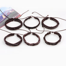 Load image into Gallery viewer, 6 Pcs/Set Men's Women's Vintage Brown PU Leather Bracelets Weaved Wristband Wrap Bangle Fashion Jewelry Gift
