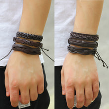 Load image into Gallery viewer, 6 Pcs/Set Men's Women's Vintage Brown PU Leather Bracelets Weaved Wristband Wrap Bangle Fashion Jewelry Gift
