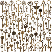 Load image into Gallery viewer, 100 Pcs Antique Bronze Assorted Key Theme Charms Pendants Set for DIY Necklace Jewelry Handmade Making Accessaries

