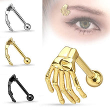 Load image into Gallery viewer, 1 PC Punk Stainless Steel Skeleton Hand Barbell Ear Cartilage Helix Ear Stud Bar Earring Piercing Jewelry
