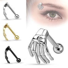 Load image into Gallery viewer, 1 PC Punk Stainless Steel Skeleton Hand Barbell Ear Cartilage Helix Ear Stud Bar Earring Piercing Jewelry
