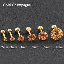 Load image into Gallery viewer, Fashion CZ 3 Prong Tragus Cartilage Stainless Steel Ear Stud Crystal Zircon Earrings Piercing Jewelry Gold Champagne
