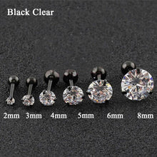Load image into Gallery viewer, Fashion CZ 3 Prong Tragus Cartilage Stainless Steel Ear Stud Crystal Zircon Earrings Piercing Jewelry Black Clear
