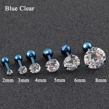 Load image into Gallery viewer, Fashion CZ 3 Prong Tragus Cartilage Stainless Steel Ear Stud Crystal Zircon Earrings Piercing Jewelry Blue Clear
