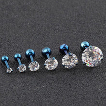 Load image into Gallery viewer, Fashion CZ 3 Prong Tragus Cartilage Stainless Steel Ear Stud Crystal Zircon Earrings Piercing Jewelry Blue Clear
