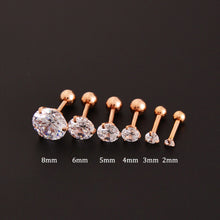 Load image into Gallery viewer, Fashion CZ 3 Prong Tragus Cartilage Stainless Steel Ear Stud Crystal Zircon Earrings Piercing Jewelry Gold Clear

