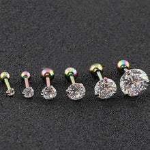 Load image into Gallery viewer, Fashion CZ 3 Prong Tragus Cartilage Stainless Steel Ear Stud Crystal Zircon Earrings Piercing Jewelry Gold Clear
