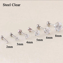 Load image into Gallery viewer, Fashion CZ 3 Prong Tragus Cartilage Stainless Steel Ear Stud Crystal Zircon Earrings Piercing Jewelry Steel Clear
