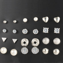 Load image into Gallery viewer, Fashion 12 Pair Set Trendy Style Women Square Crystal Heart Stud Earrings for Women Piercing Simulated Pearl Flower Earring
