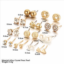 Load image into Gallery viewer, Fashion 12 Pair Set Trendy Style Women Square Crystal Heart Stud Earrings for Women Piercing Simulated Pearl Flower Earring
