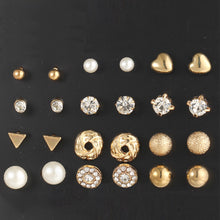 Load image into Gallery viewer, Fashion 12 Pair Set Trendy Style Women Square Crystal Heart Stud Earrings for Women Piercing Simulated Pearl Flower Earring
