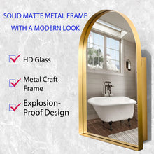 Load image into Gallery viewer, 24x36 Inch Arched Recessed Medicine Cabinet, Metal Framed Bathroom Wall Cabinet with Mirror and Adjustable Shelves, Wall Mirror with Storage for Bathroom, Matte Gold
