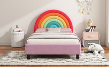 Load image into Gallery viewer, Rainbow Design Upholstered Twin Platform Bed Cute Style Princess Bed for Boys &amp; Girls, Teens, Colorful &amp; Pink
