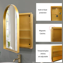 Load image into Gallery viewer, 24x36 Inch Arched Recessed Medicine Cabinet, Metal Framed Bathroom Wall Cabinet with Mirror and Adjustable Shelves, Wall Mirror with Storage for Bathroom, Matte Gold

