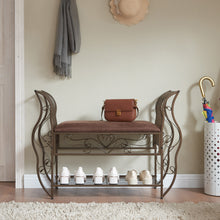 Load image into Gallery viewer, Traditional Style End of Bed Bench, Upholstered Entryway Bench with Arm, Ottoman Bench with metal frame
