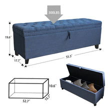 Load image into Gallery viewer, 55.3 Inch Extra Long Storage Ottoman Entryway Bench with Flip Top Storage Chest with Padded Seat Bed End Stool for Hallway Living Room Bedroom, Blue Linen
