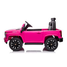 Load image into Gallery viewer, Pink, 24V 2 Seater Ride On Truck Car, Licensed Chevrolet Silverado HD Electric Car for Kids, 4WDmotors, with2.4G Remote Control, Metal Suspension, Soft Start, FM/Bluetooth/Music, LED Light,Toys Gifts
