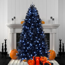 Load image into Gallery viewer, 7.5ft Pre-Lit Black Christmas Tree, Full Halloween Xmas Artificial Tree 2156 Branch Tips, 500 Lights, Metal Hinges, Foldable Base, Holiday Decoration - Black
