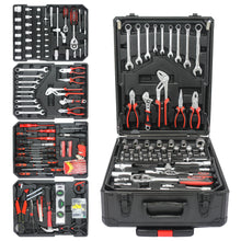 Load image into Gallery viewer, Black Hand Tool Box with 4 Layers of Toolset and Wheels
