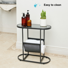 Load image into Gallery viewer, Glass Oval Small Side Tables Living Room Small Space With Magazines Organizer Storage Space (Set of 2)
