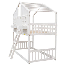 Load image into Gallery viewer, Twin over Twin House Bunk Bed with Roof , Window, Window  Box, Door , with Safety Guardrails and Ladder,White
