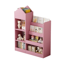 Load image into Gallery viewer, Pink Kids Wooden Bookshelf Toy Storage Organizer with Bookcase, Kid's Bin Storage Unit with 6 Compartments 2 Baskets Bins Toys Box Organizer, Children Multi Shelf Cubby for Books, Toys Shelf
