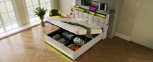 Load image into Gallery viewer, Full size Upholstered Platform bed with a Hydraulic Storage System, LED and USB Charging, Natural (without mattress)
