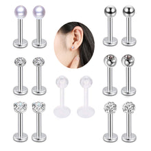 Load image into Gallery viewer, 7 Pairs 16G 316L Stainless Steel Lip Rings Studs CZ Ball Heart Clear Bioflex Cartilage Helix Tragus Body Piercing Jewelry
