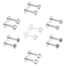 Load image into Gallery viewer, 7 Pairs 16G 316L Stainless Steel Lip Rings Studs CZ Ball Heart Clear Bioflex Cartilage Helix Tragus Body Piercing Jewelry
