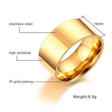 Load image into Gallery viewer, 10mm Silver/Gold/Rose Gold Band Stainless Steel Women Men's Engagement Wedding Ring
