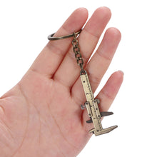 Load image into Gallery viewer, Mental Movable Vernier Caliper Ruler Model Keychain Mini Vernier Caliper Key Ring Car Turbo Key Chain Gauge Tool
