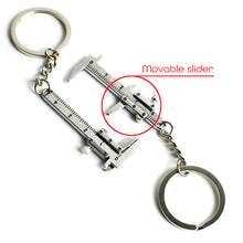 Load image into Gallery viewer, Mental Movable Vernier Caliper Ruler Model Keychain Mini Vernier Caliper Key Ring Car Turbo Key Chain Gauge Tool
