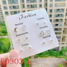 Load image into Gallery viewer, 6 Pairs Delicate Fashion Korean Rhinestone Earrings Set One Week Earring Gift Brincos
