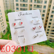 Load image into Gallery viewer, 6 Pairs Delicate Fashion Korean Rhinestone Earrings Set One Week Earring Gift Brincos
