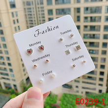 Load image into Gallery viewer, 6 Pairs Delicate Fashion Korean Rhinestone Earrings Set One Week Earring Gift Brincos
